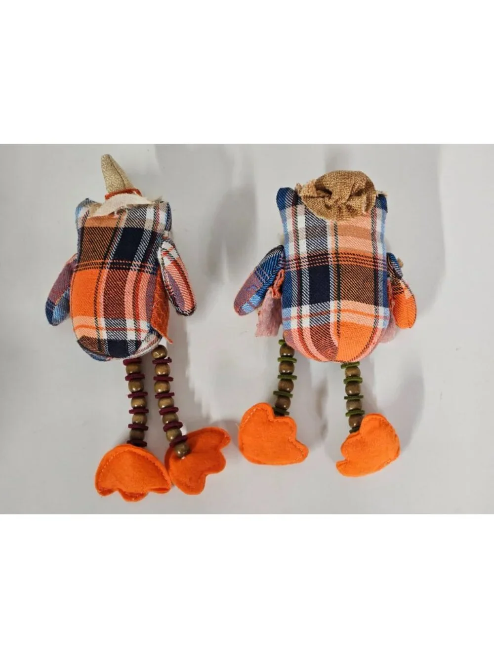 Fall Plaid Owl Shelf Sitters Set of 2 Harvest Autumn Decor with Beaded Legs